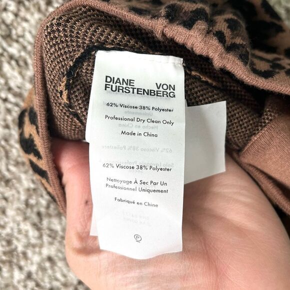 Diane Von Furstenberg Pants Women’s S Leopard Print High Rise Knit Straight Leg - Picture 5 of 9